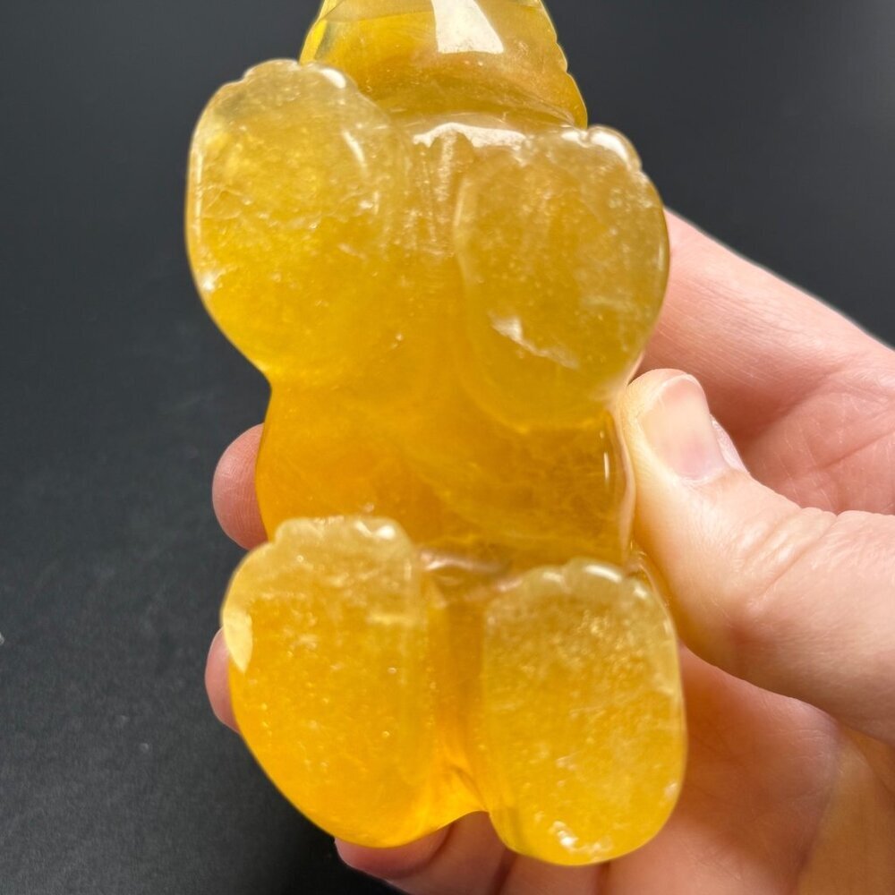 Natural Yellow Fluorite Elephant Hand Carved UVs Stone Trunk Up 4" 376g - Picture 5 of 11